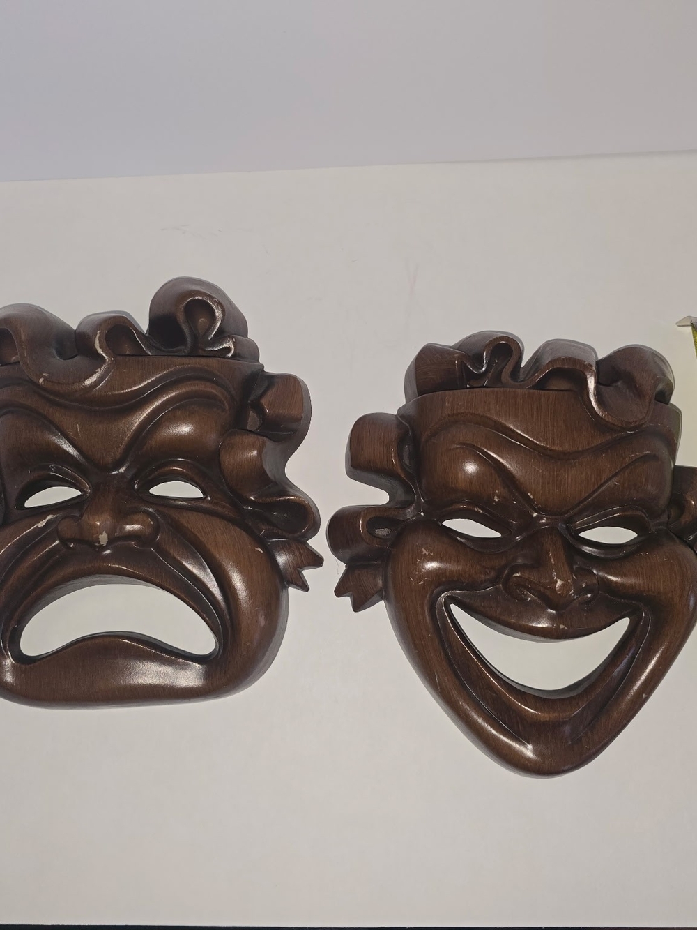 Hand-Carved Burwood Comedy and Tragedy Wall Masks - Decorative Home Wall Decor - Picture 2 of 2